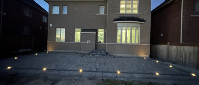 Interlocking patio at dusk in Barrie Ontario