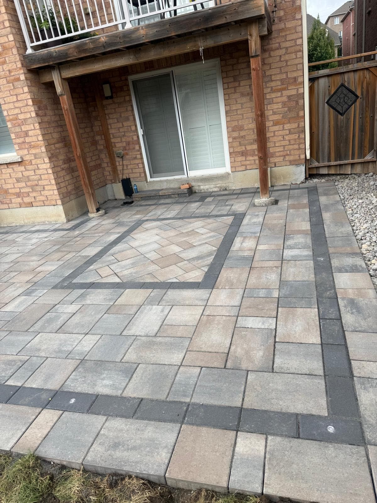 Interlocking patio under deck, Innisfil landscaping project