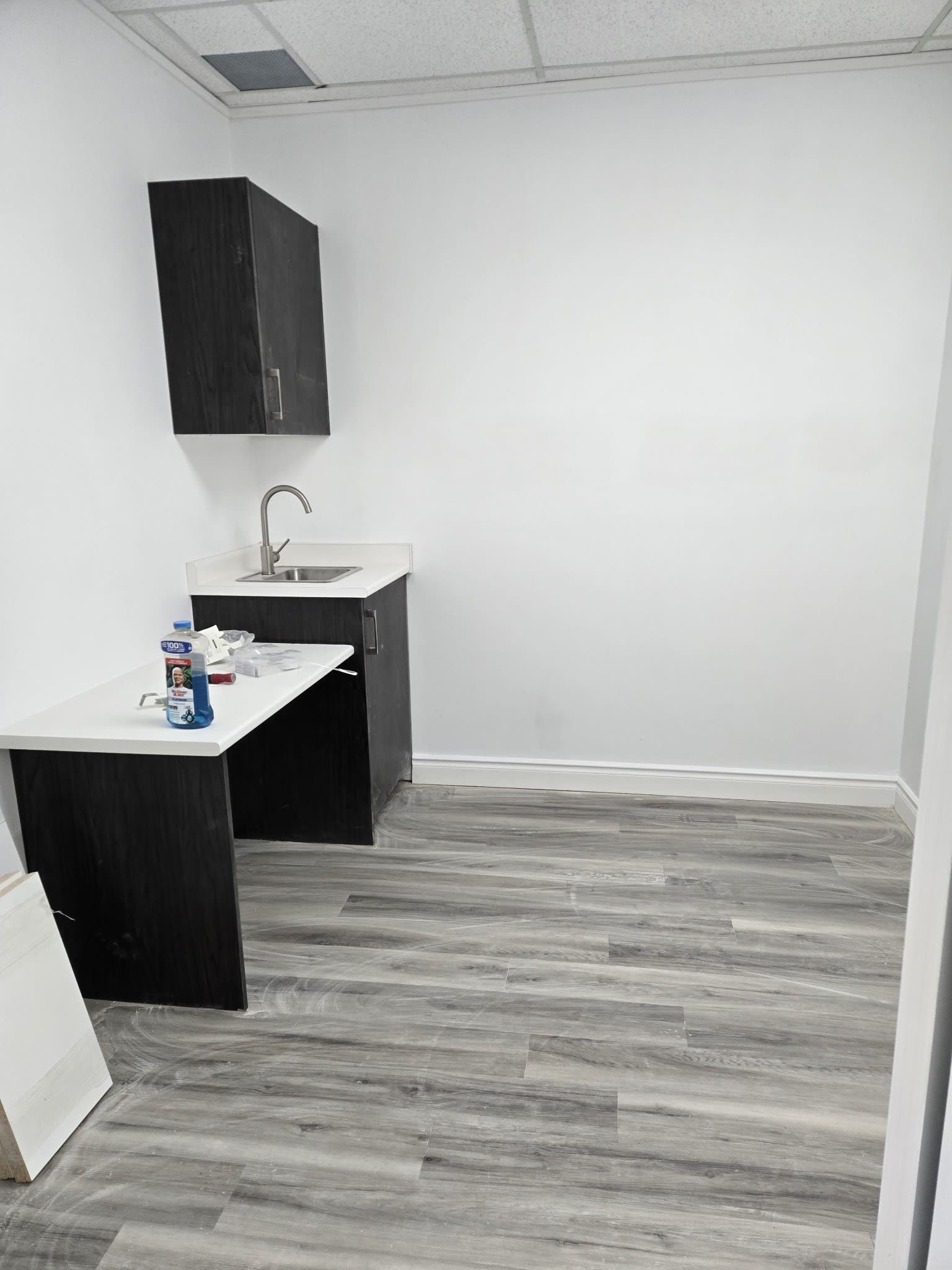 Office kitchenette with dark cabinets, Barrie