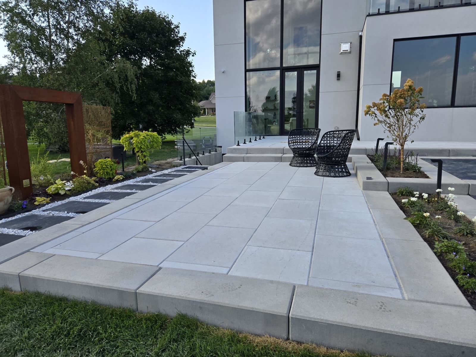 Paver patio with seating area, Barrie landscaping project