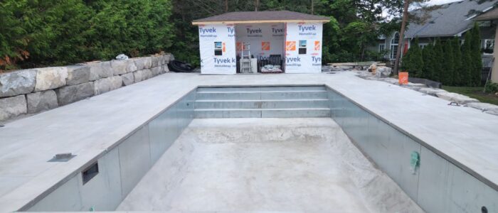 Swimming pool with armour stone coping, Barrie