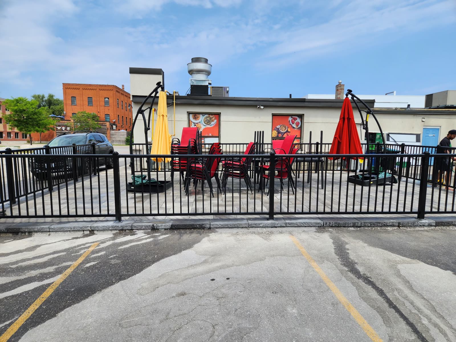 Commercial patio overlooking parking area, Barrie