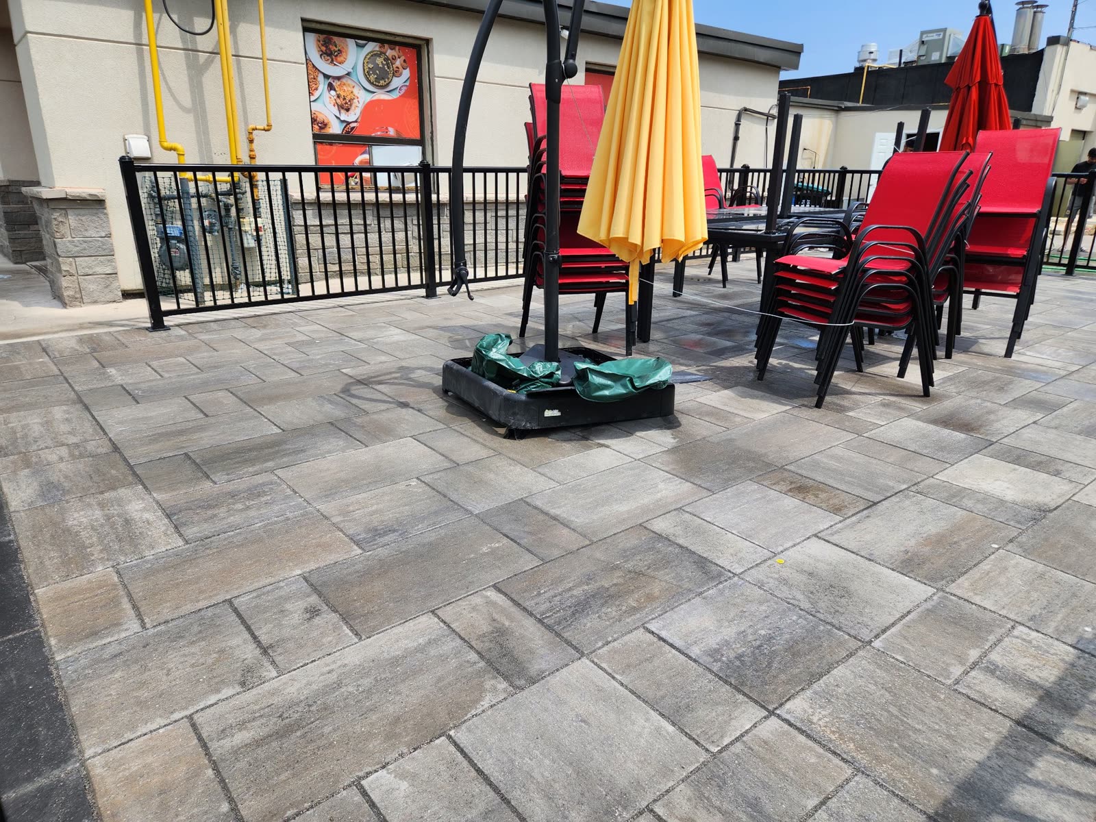 Restaurant patio with interlocking pavers, Barrie Ontario