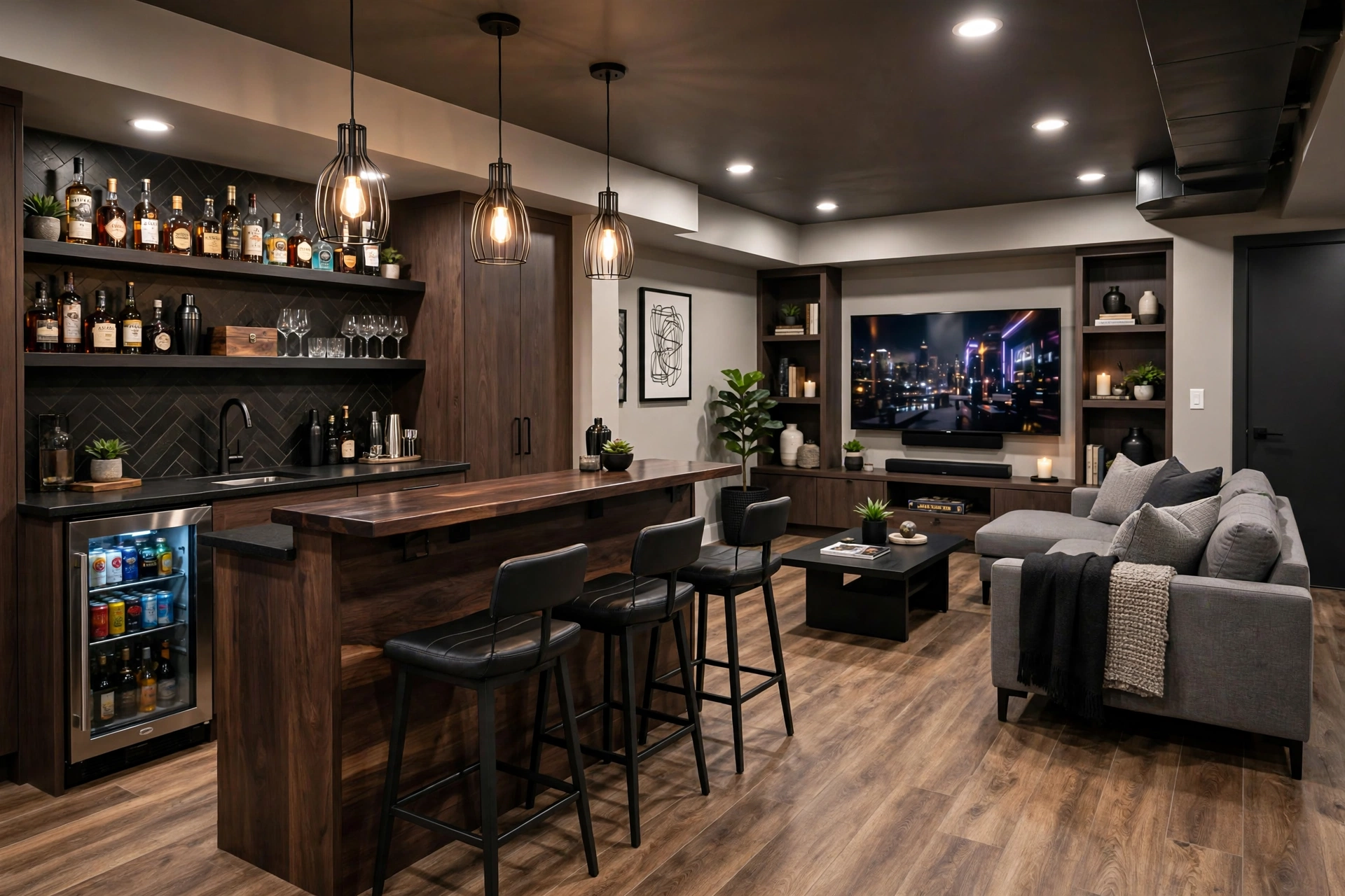 Basement bar area renovation in Simcoe County