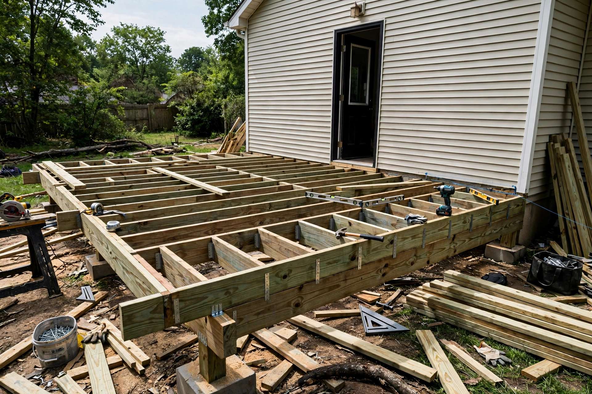 Deck construction framing in Barrie Ontario