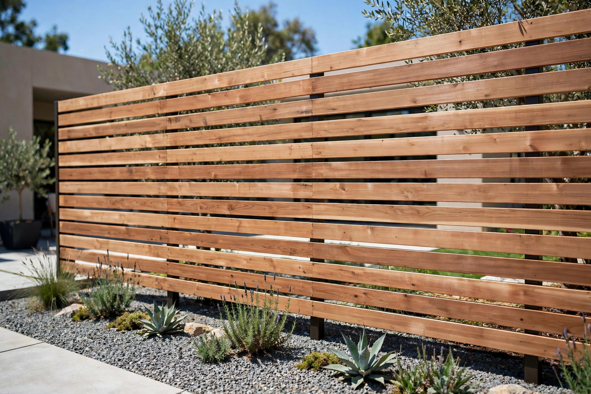 Horizontal-slat cedar fence in Barrie Ontario
