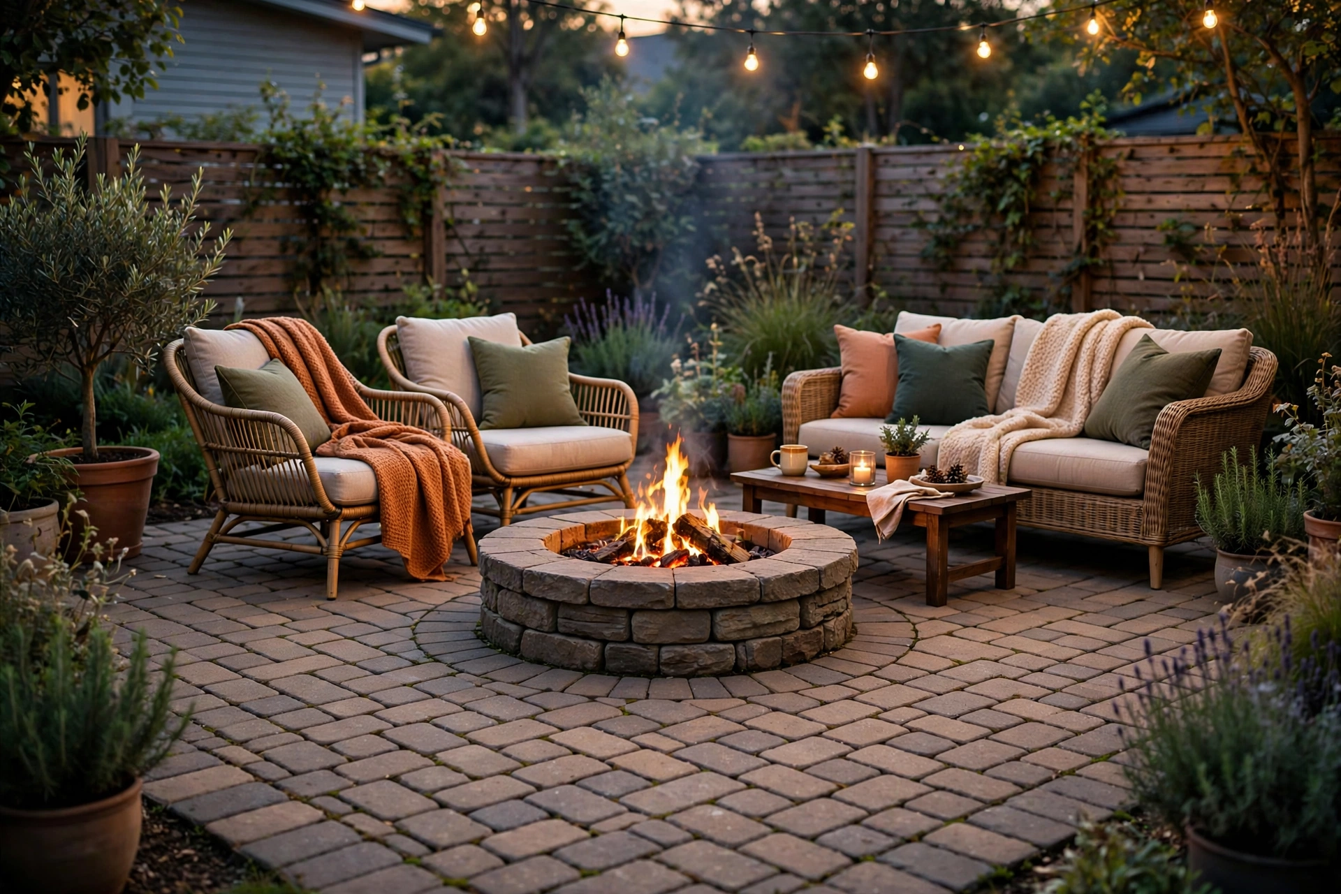 Interlocking patio with fire pit in Simcoe County