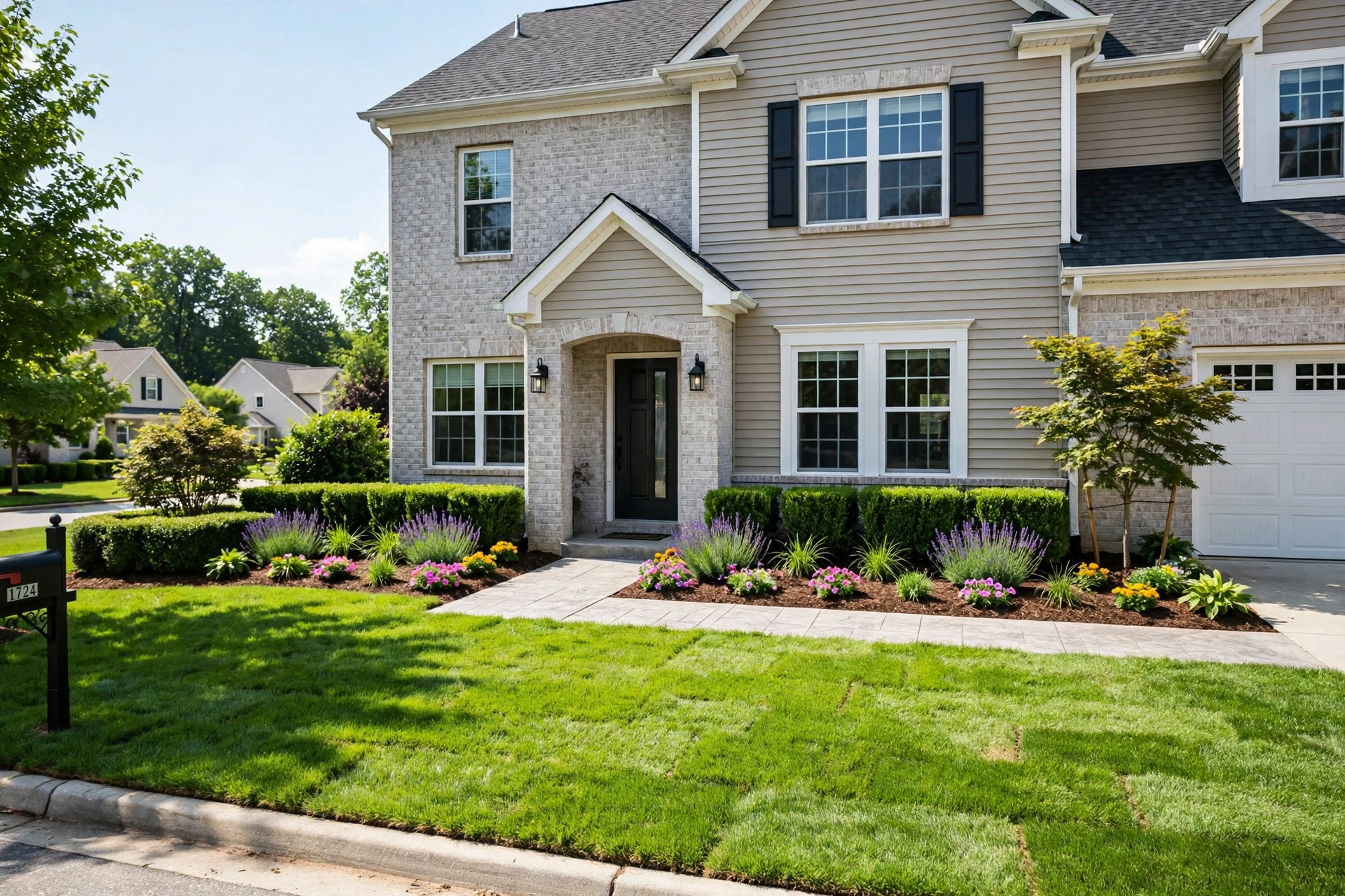 Front yard fresh sod installation in Barrie
